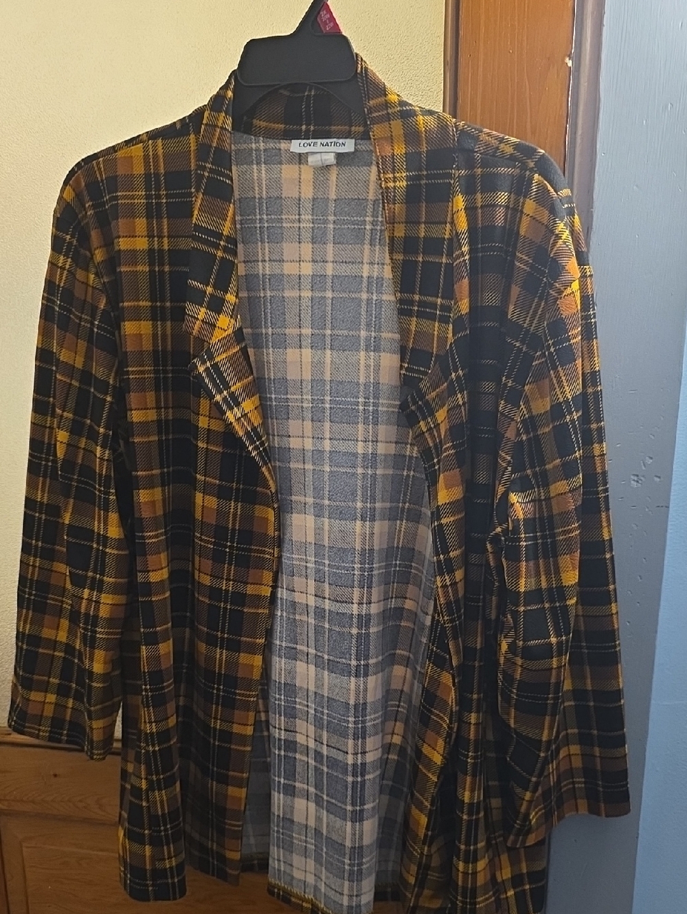 Love Nation Yellow and Black Plaid Open Blazer